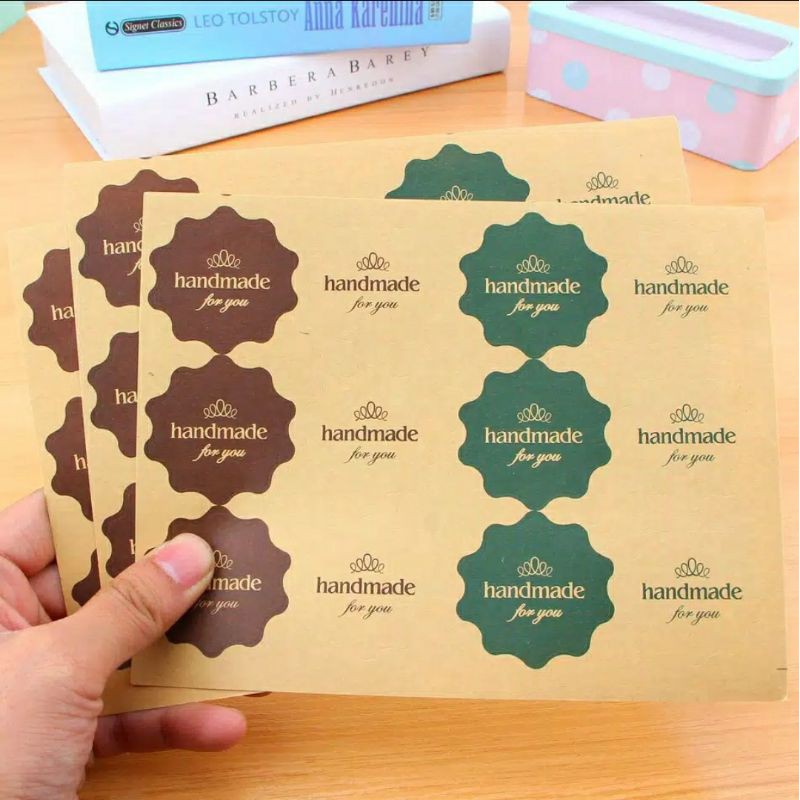 

Sticker Stiker Dus Hampers Box Bungkus Kue Roti Bolu tulisan Hand Made for You (12 pcs)