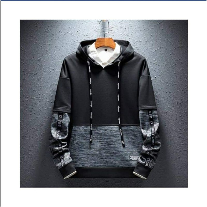Jaket hoodie cowok keren two tone kekinian