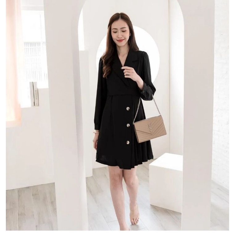 cindy midi dress wanita ala korea look