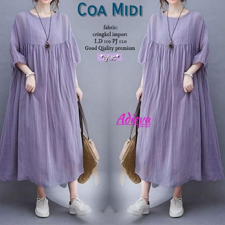 Coa Midi Dress || Party Dress Midi Cringkel Import Premium ||  Pakaian Pesta Kasual ▪ Pwk31au22ᴱ