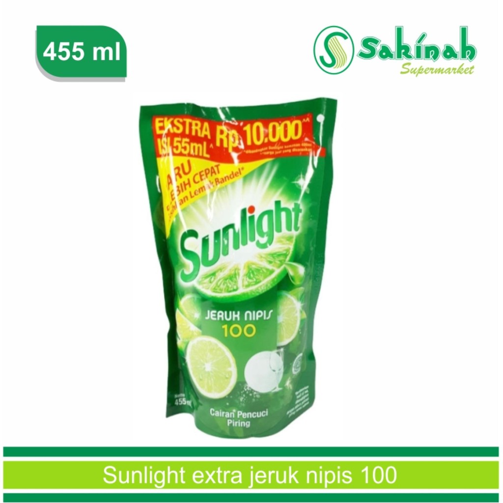 Sunlight Sabun Cuci Piring Extra Jeruk Nipis 455ml refil (2pcs)