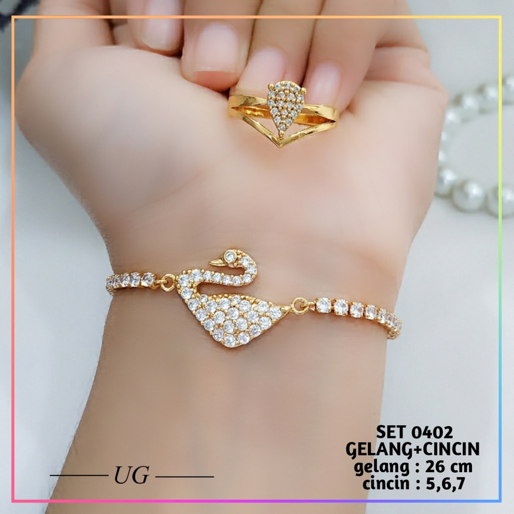 Set Perhiasan Xuping Satu Set Dewasa Angsa Permata Zirkon Lapis Emas Gold  (gelang + kalung + cincin + anting) 0402