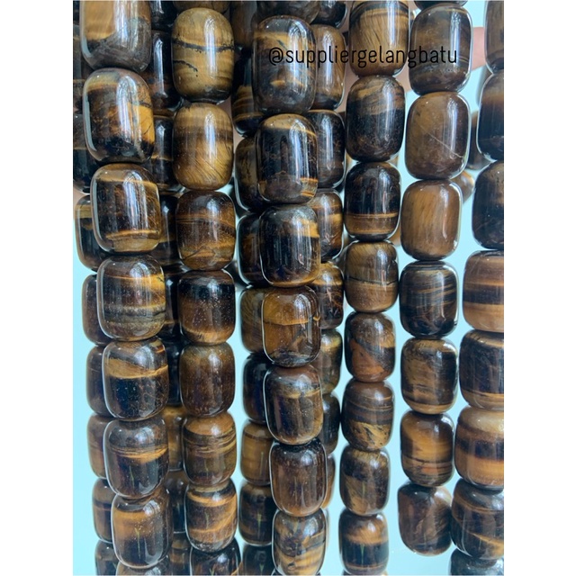 bahan renceng Brown Tiger Eye Cokelat tabung 14mm gelang kalung akik