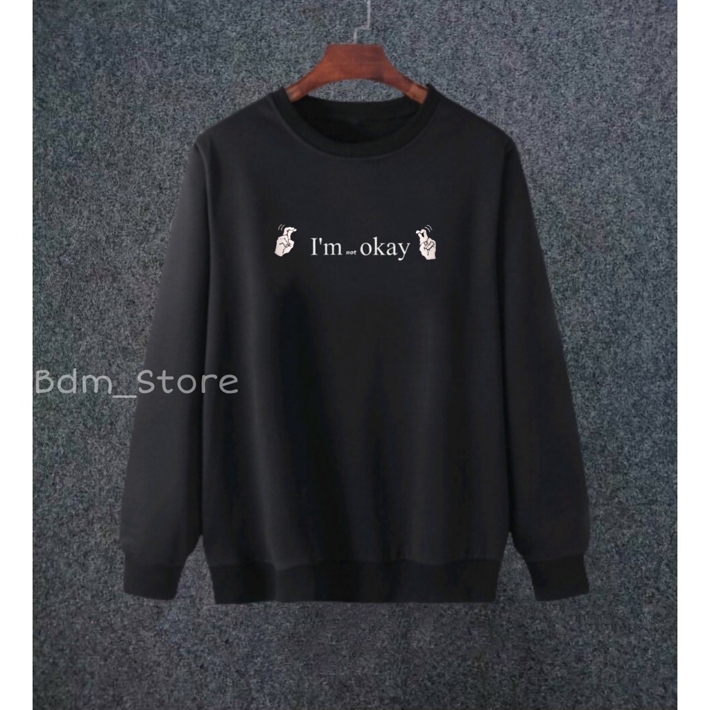 Sweater Crewneck Pria Distro Black Motif Terbaru Switer Hoodie Tanpa Kupluk Oversize Cowo Cewe Bahan Fleece Tebal