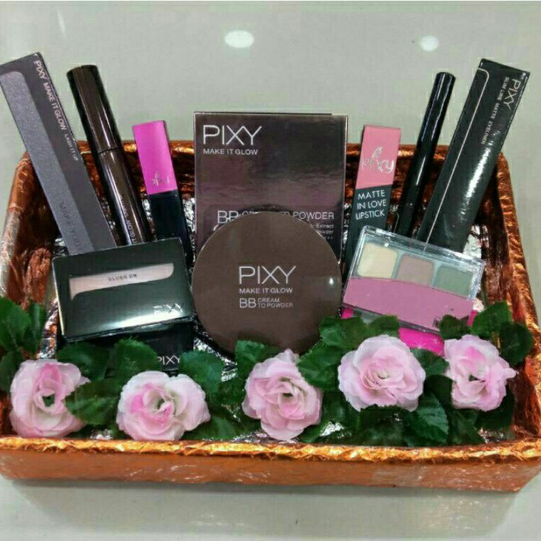 PIXY PAKET (FREE POUCH) ISI 6 MAKE UP SESERAHAN HANTARAN /MAKE IT GLOW /PERFECTLAST