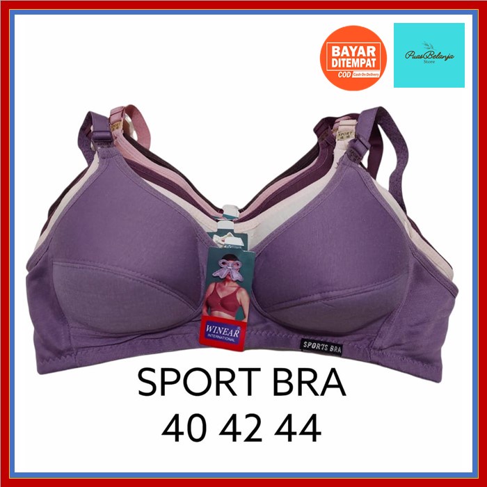 Bra Jumbo Wanita Sport Bra 44 42 40 Cup Besar BH Sport Jumbo Kait 3 dan Kait 2 BH Senam Big Size Tanpa Kawat Busa Tipis Full Katun