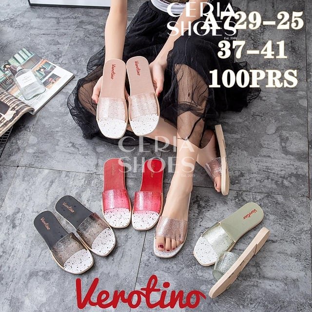 Sandal Slop Jelly Wanita Import Bahan Karet Motif Gliter Transparan Sol Elastis Empuk Anti Slip PVC Manik 729