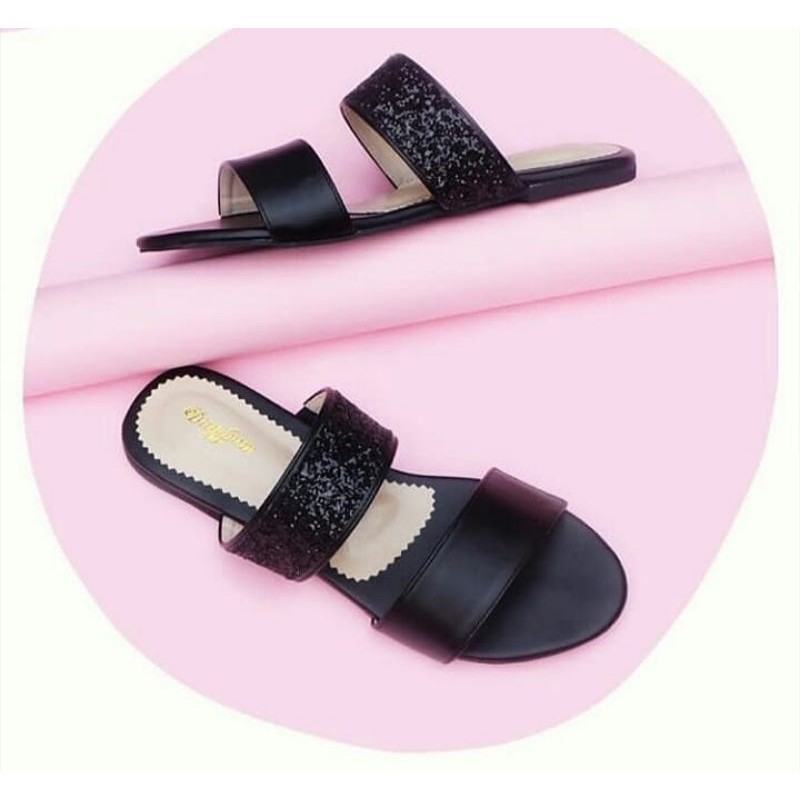 EVERLY (Black/Cream) Sandal Wanita Bigsize/Jumbo "Wardah Shoes"