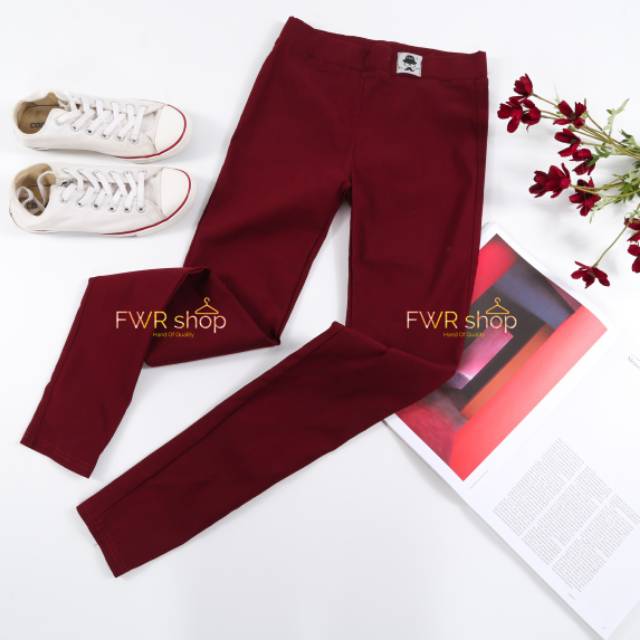 FWR - Celana panjang skinny Jegging kumis bahan softjeans satin import / o-black mustache 802