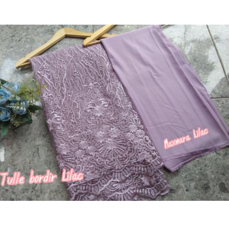 [Njg31au22ᴺ] KAIN BROKAT TULLE TILE BORDIR NON MUTIARA SERAGAMAN BRIDEMAIDS LILAC PER SETENGAH METER