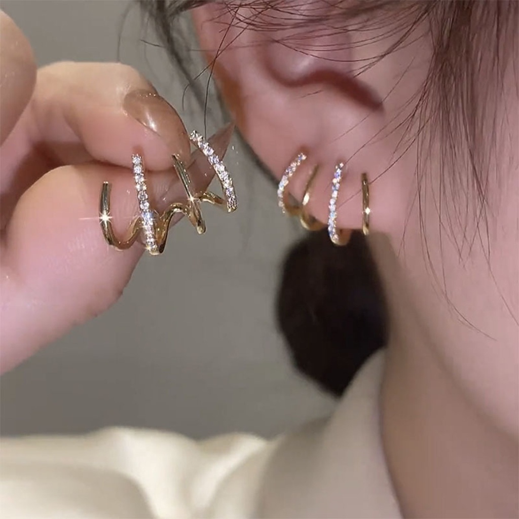 Hu Hu Hu Hu Hu Alat Bantu Pasang Kacamata♡ 1 Pasang Anting Stud Berlian Imitasi Empat Cakar Gaya Korea Untuk Perhiasan
