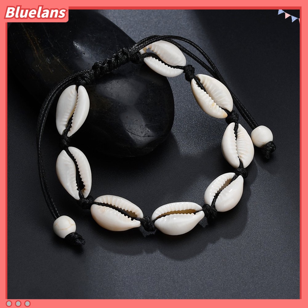 Bluelans Women Hand Knitting Shell Charm Bracelet Beaded Chain Bangle Jewelry Accessory
