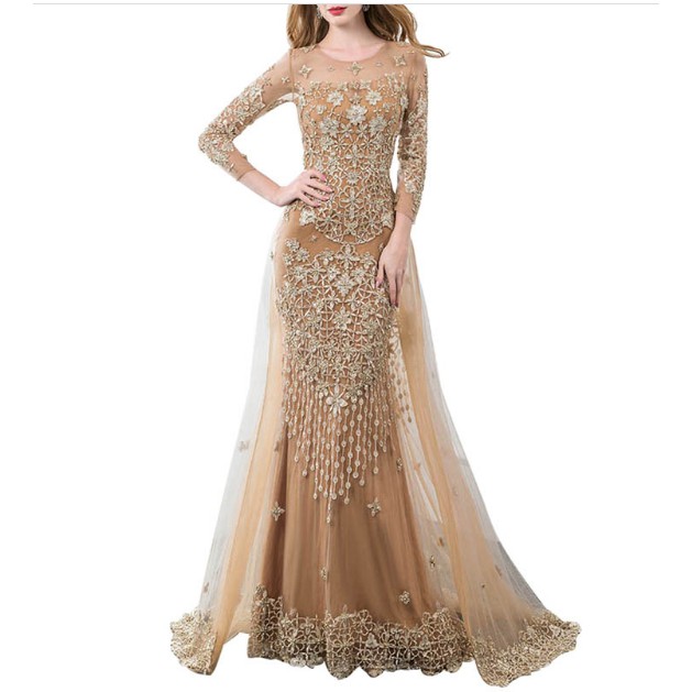 evening dress long sleeve beaded luxury dress evening gown