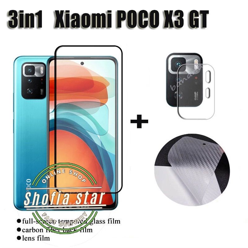 Paket 3in1 Tempered Glass Poco X3 GT/X3 NFC /M3 /M3 Pro 5G Anti Gores Kaca Full Layar