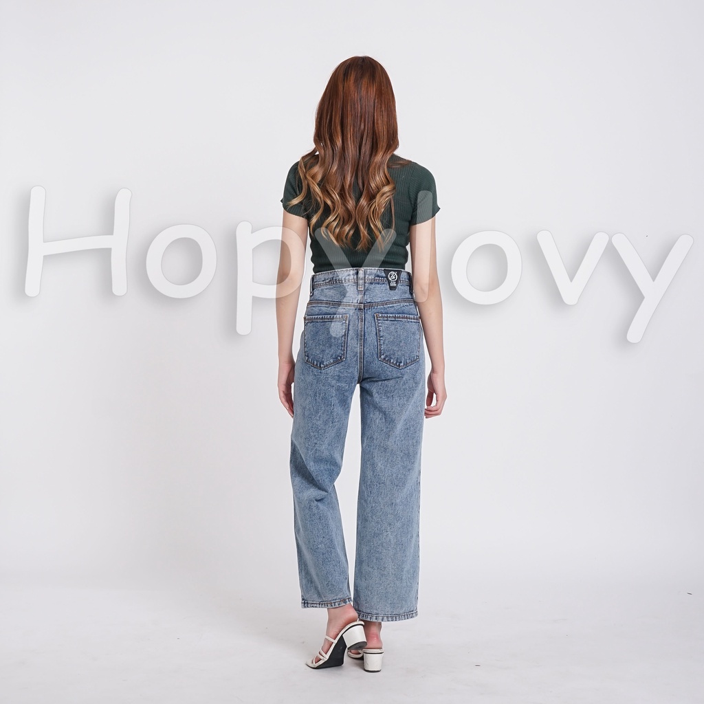 HOPYLOVY Celana Kulot Jeans Wanita Sobek Lutut Highwaist Jeans BF Avika