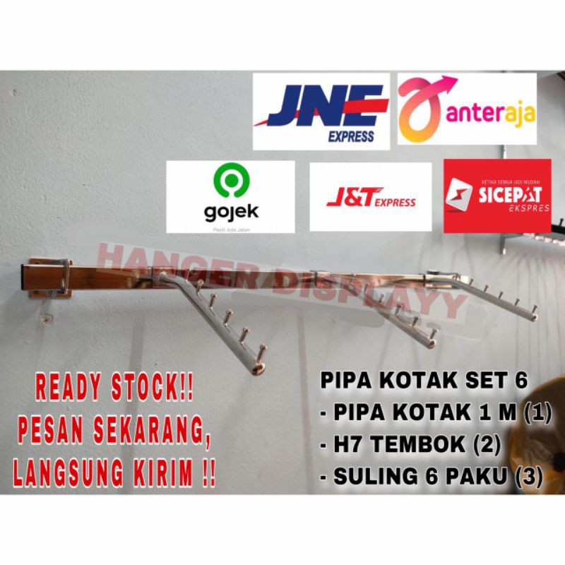 Gantungan Pipa Kotak Set 100 cm Dengan Hanger Suling 6 paku