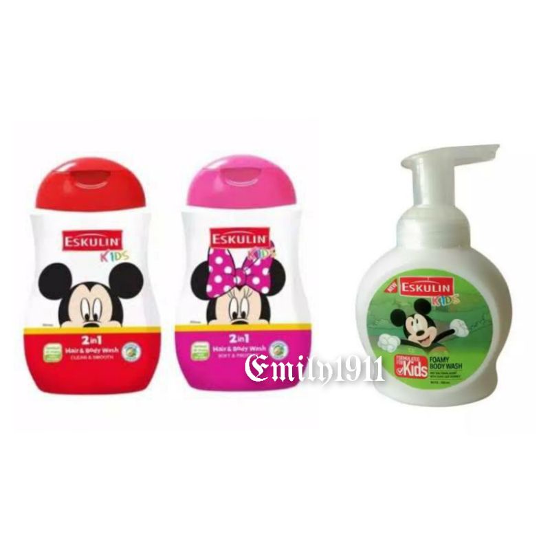 Eskulin kids 2in1 280ml / foamy body wash 200ml/ sabun mandi anak