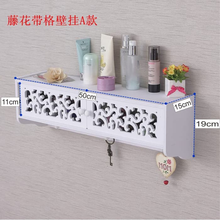 Lemari Rak Dinding Kayu Gantungan Hook Rumah Holder Kosmetik White