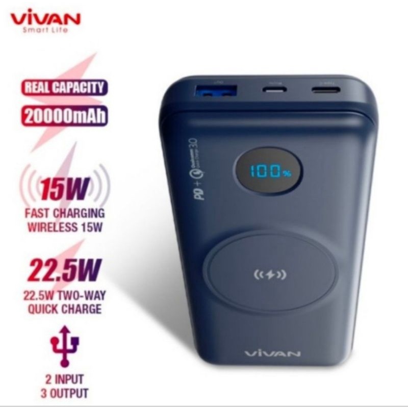 Vivan VPB-W20 20000mAh Qi Wireless Powerbank Quick Charge PD QC3.0