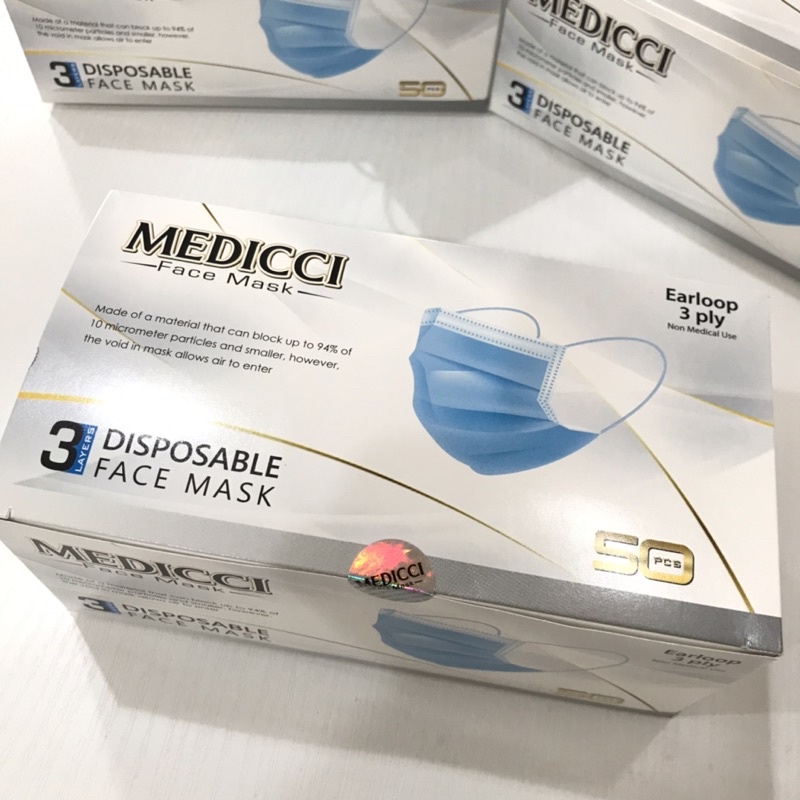 Masker 3ply Medicci Earloop berhologram Original Termurah isi 50pcs/Box