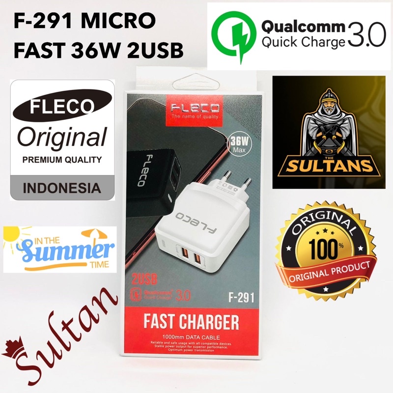 grosir charger tc fleco f291 micro 36w real ic fast charging 2usb