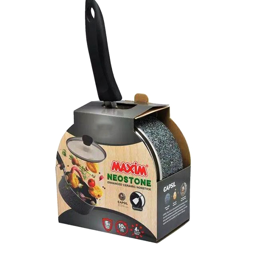 DM - Maxim Neostone Panci Saucepan Anti Lengket 18 Cm Marble Ceramic + Tutup Kaca Glass Cover