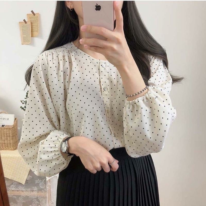 RD FASHION KAYOUNG BLOUSE POLKA  MISAN BLOUSE ATASAN WANITA KOREAN STYLE