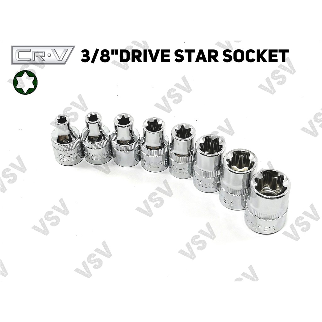 Gestar 3/8&quot;DR Star Socket E6-E14 Kunci Shock Bintang Anak Sock Sok