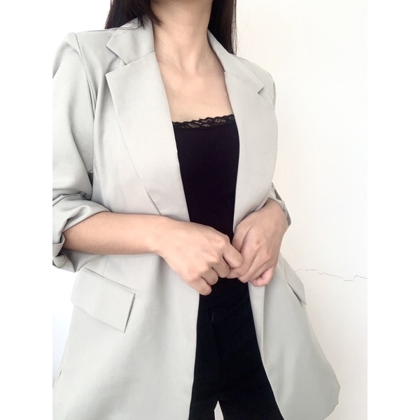 Kim oversized Blazer / Padded Blazer / Jas Kantor / Semiformal / Sidang / Jas Hitam Putih Cream❗️GARMENT FABRIC | mahella