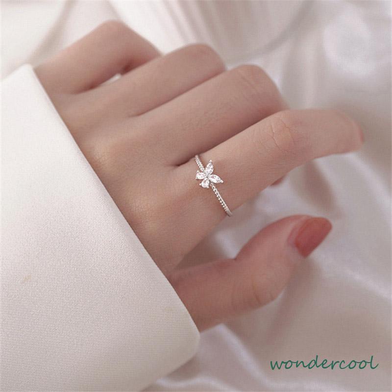 Cincin Kupu-Kupu Berlian Flash Cincin Jari Telunjuk Fashion Wanita Sederhana-Won