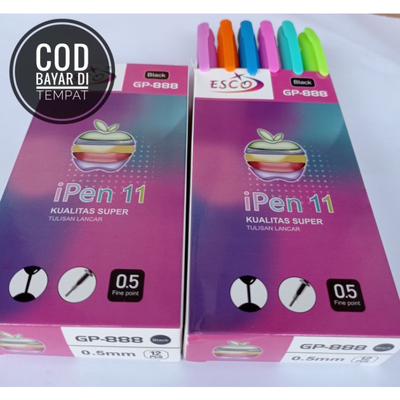 PULPEN Ipen 11 Pen Gel Hitam 0.5 Kualitas Super Murah Isi 12pcs