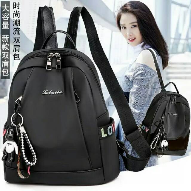 JS_TAS RANSEL ANTI AIR BACKPACK WANITA HITAM MOTIF WEDDO KOREA KULIAH SEKOLAH KERJA TA126B5 STEIN