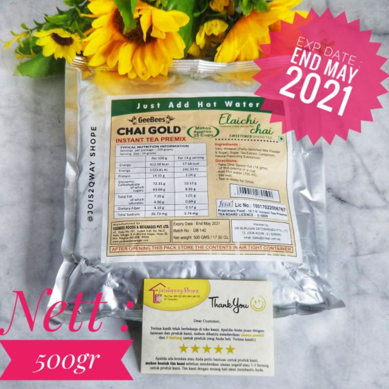

Teh India GeeBees Chai Gold - Cardamon 500gr / Minuman Import