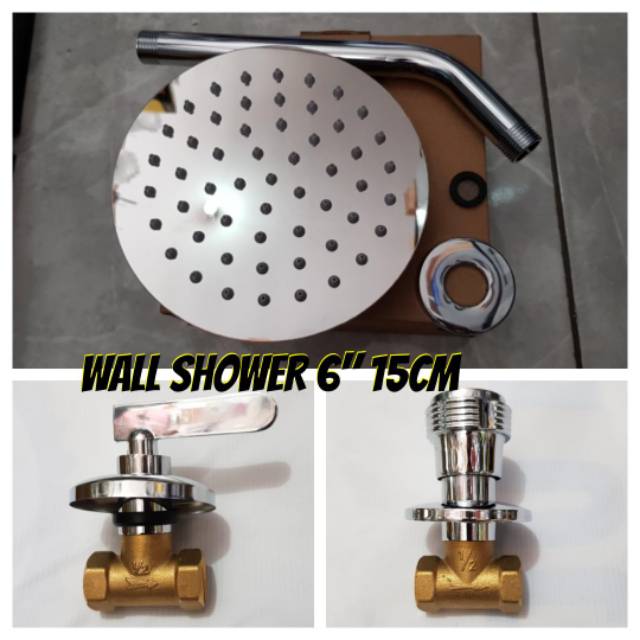 Paket wall shower bulat 6in 15cm stainless