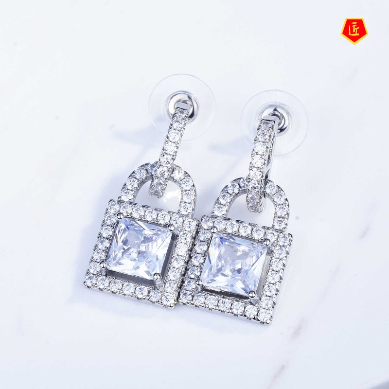 [Ready Stock]Cool Style Personalized Micro-Inlaid Diamond Small Lock Ear Studs