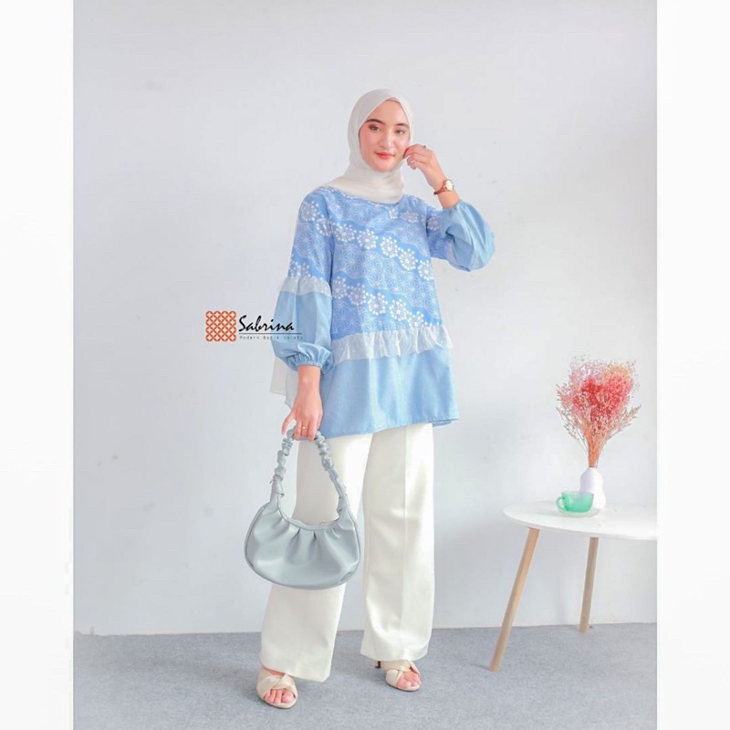 Katya Blouse Atasan Batik Kerja Kantor Wanita Modis Modern Kekinian Cap Premium