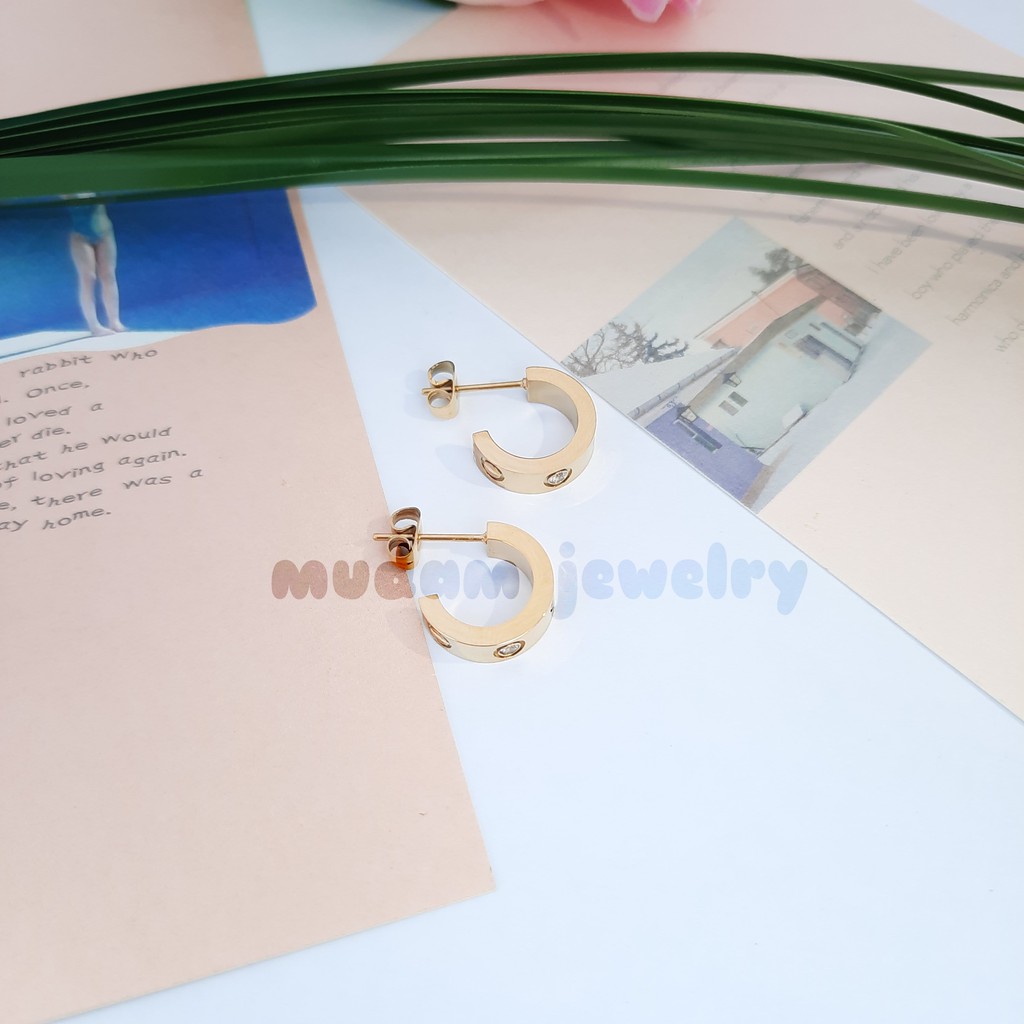 Anting Tusuk Titanium Fashion Korea C4tier Diamonds Warna RoseGold Dan Gold