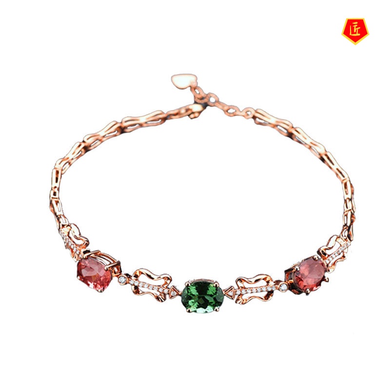 [Ready Stock]Elegant Rose Gold Colored Gemstone Bracelet