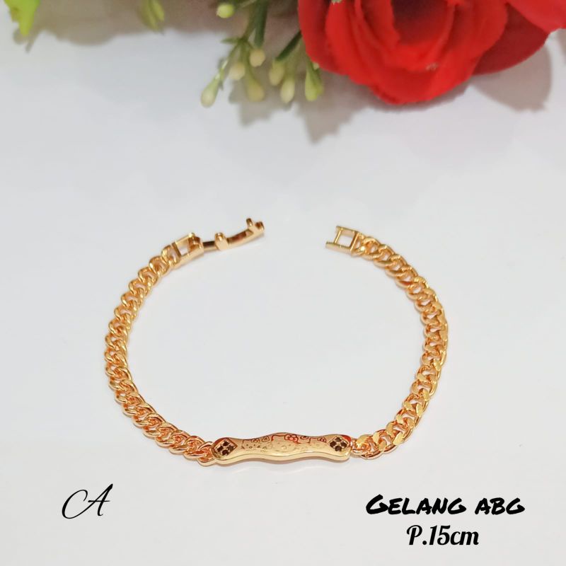 Gelang Rantai plat permata abg zircon logam emas Korea anti karat