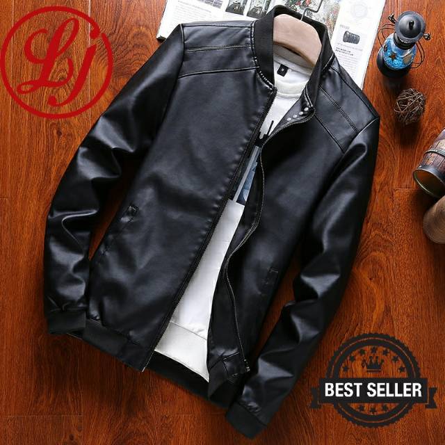 Jual Jaket kulit Pria crop Bomber style korea semi kulit sintetis Cowok