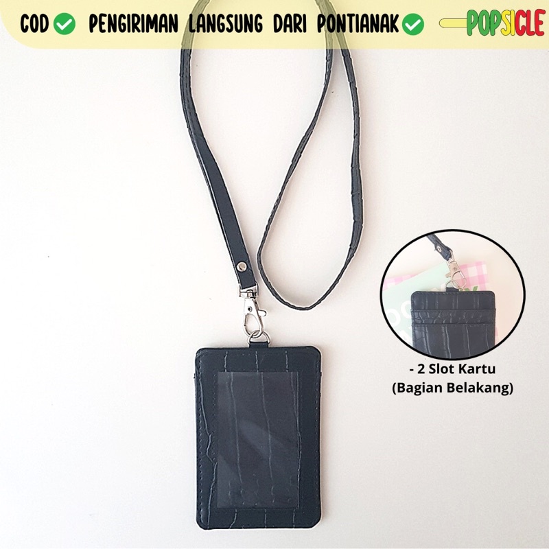 

ID Card Flashee Croco Warna Hitam Name Tag Card Holder Crocodile Kulit Lanyard Kerja Kulit PU Leather Lanyard