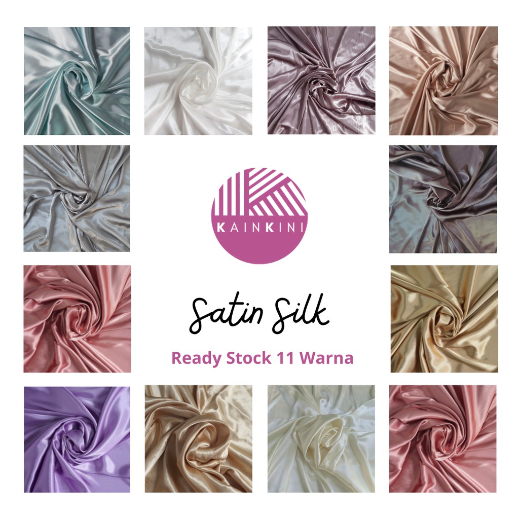 (½ meter) Kain Satin Silk Charmuse Premium Kilap Glossy Kainkini - Abu Silver Grey Perak ( Bahan Sutra Gamis Pesta Seragam Bridesmaid Background Backdrop )