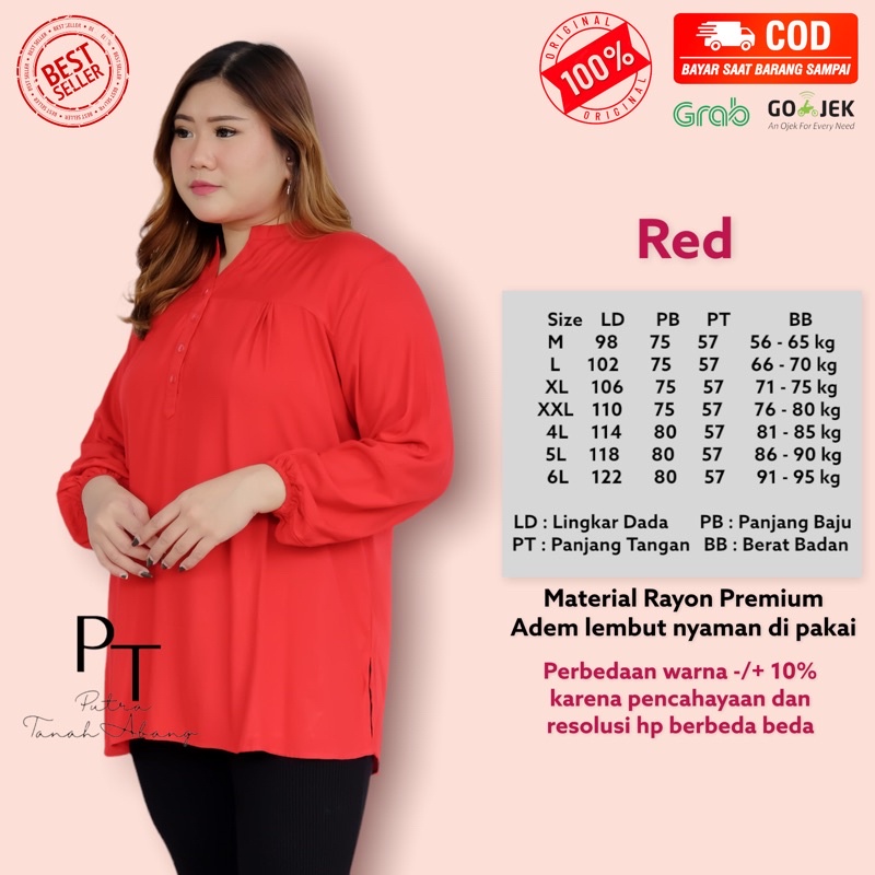 blouse atasan polos big size red merah cabe baju wanita cewek perempuan muslimah rayon jumbo Busui F