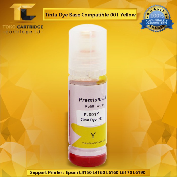 Tinta Refill Compatible 001 Dye Ink Yellow 70ml C13T03Y400 L4150 L4160 L6160 L6170 L6190