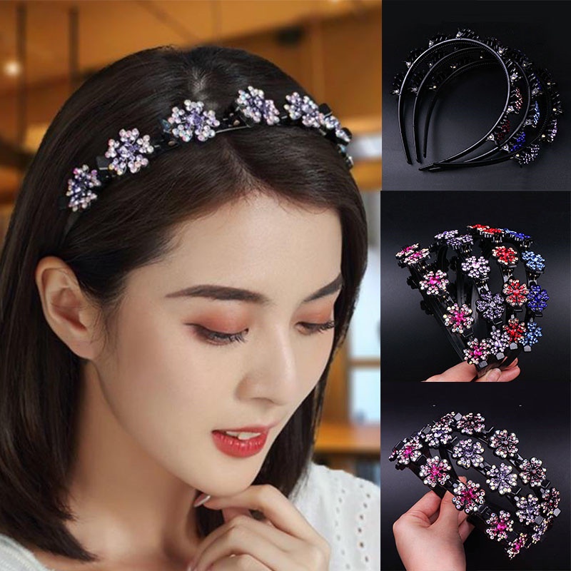 [ACKER] Rhinestone Ikat Kepala Mutiara Bangs Braided Hair Band Untuk Wanita
