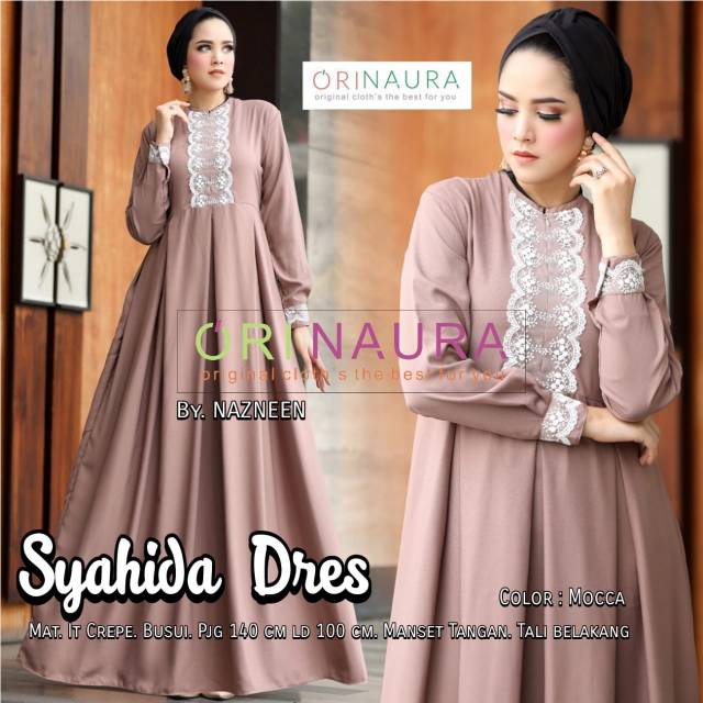 REALPIC ORI NAURA  BAJU MUSLIM GAMIS DRESS POLOS SYAHIDA DRESS ORI NAURA