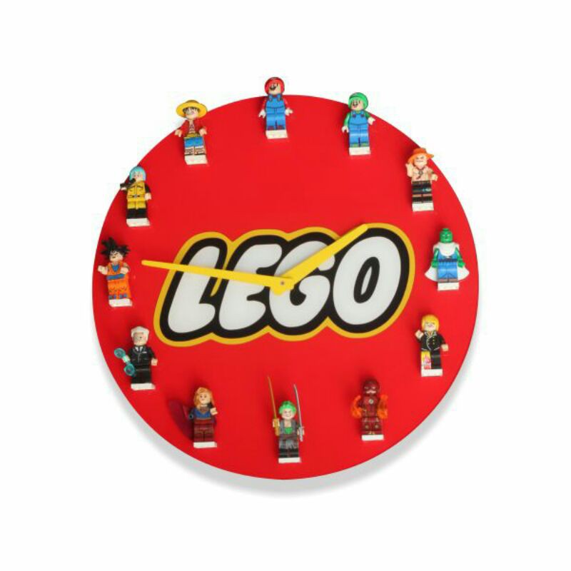 Jam Dinding Custom Display Lego Merah (Tanpa Lego) - Mesin Senyap Bonus Baterai