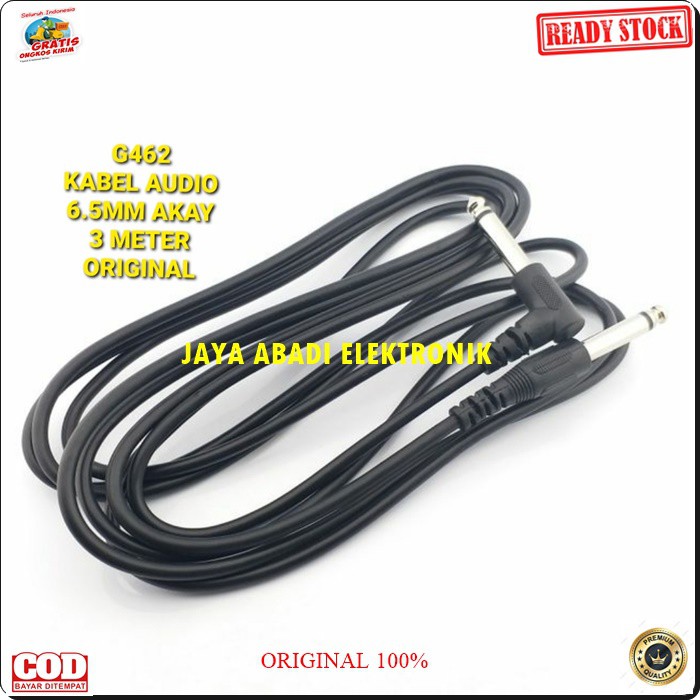 G462 Kabel mic 3 meter jack akay akai guitar Gitar Bass Keyboard mic wireles receiver jek akai jack konektor adapter converter konverter splitter universal sambungan penyambung male multi G462  6,5 mm  Low Noise Walaupun di Gain yang tinggi. - M