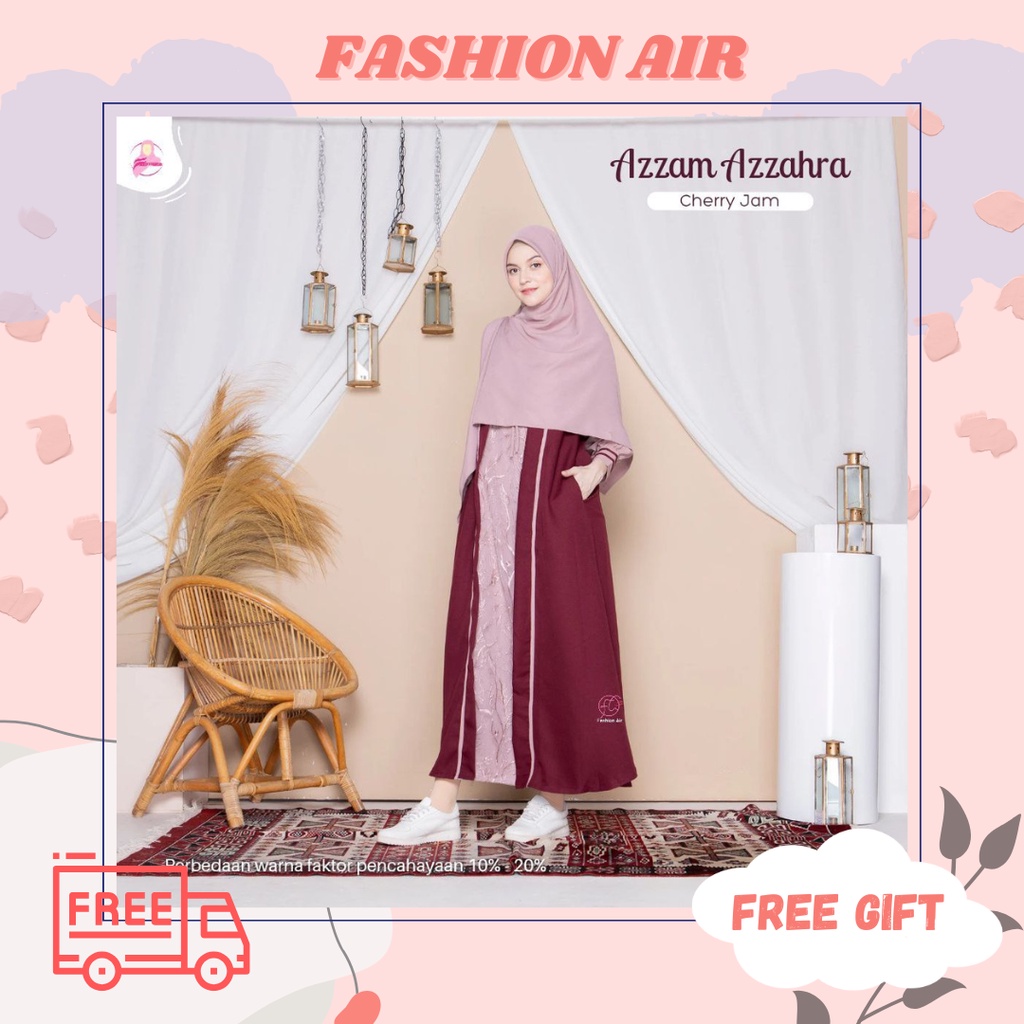 GAMIS POLOS KOMBI BRUKAT BAHAN LADY ZARA AZZAHRA DRESS ORIGINAL by FASHION AIR