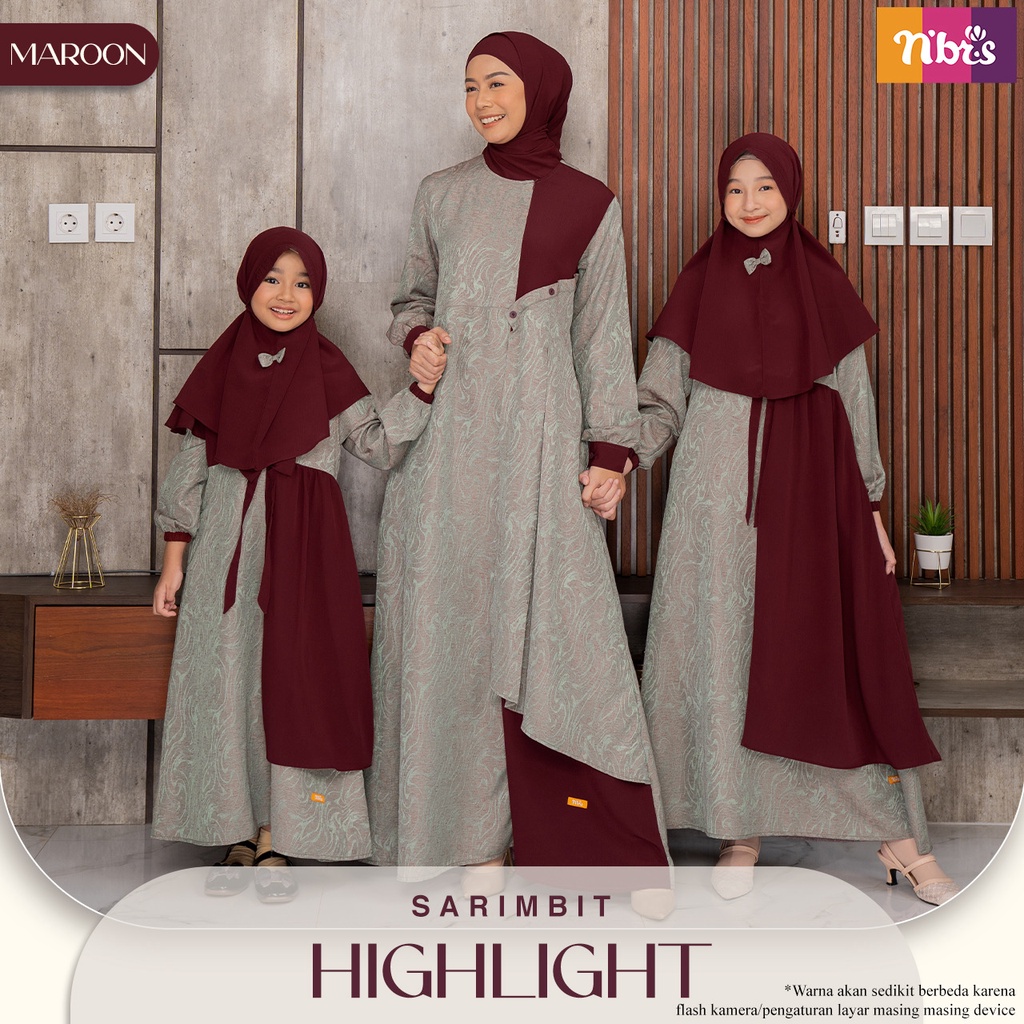 Nibras Sarimbit HIGHLIGHT MAROON Baju Sarimbit Kelurga Muslim / Fashion Muslim Nibras Terbaru 2022